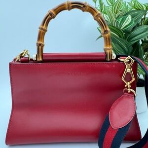 Gucci Nymphaea Bamboo Top Handle  Red- Medium - COA Included